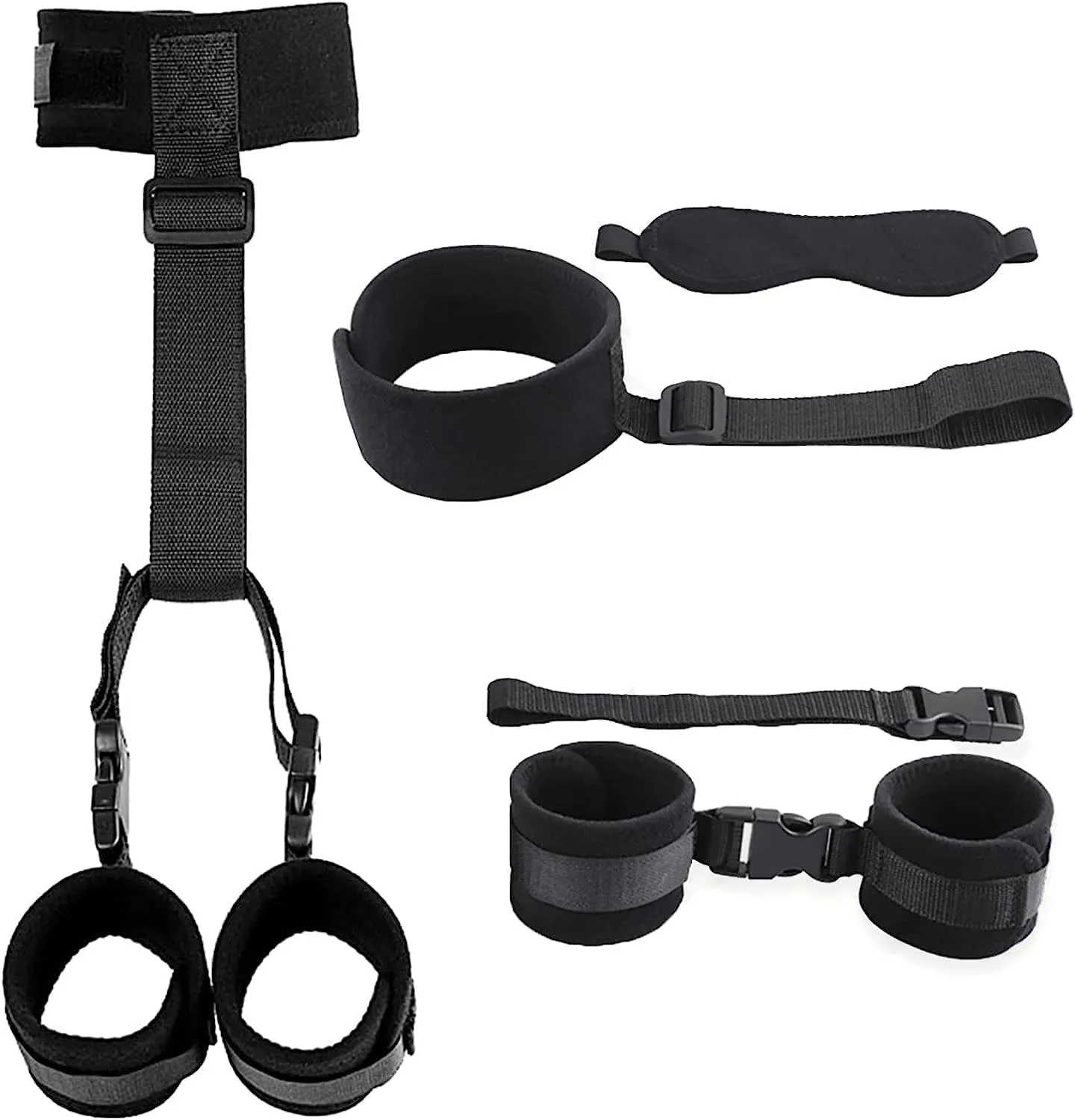 Sujetador Kit BDSM de Cuello a Muñeca Ajustable con Esposas y Antifaz