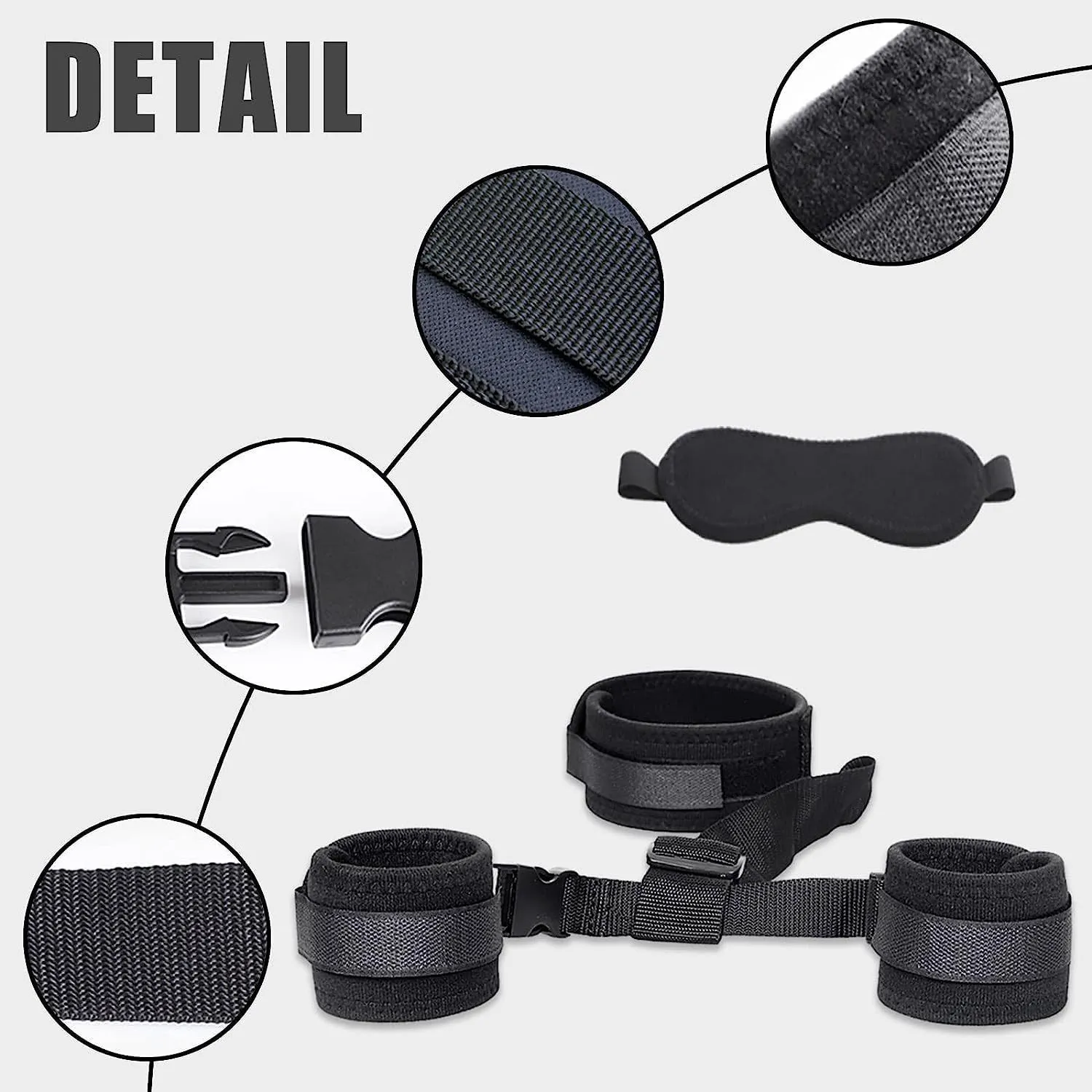 Sujetador Kit BDSM de Cuello a Muñeca Ajustable con Esposas y Antifaz - Imagen 3