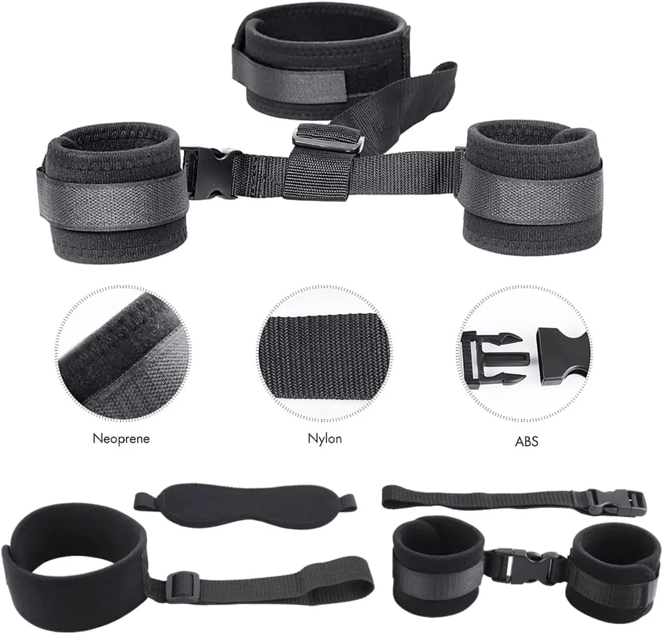 Sujetador Kit BDSM de Cuello a Muñeca Ajustable con Esposas y Antifaz - Imagen 5