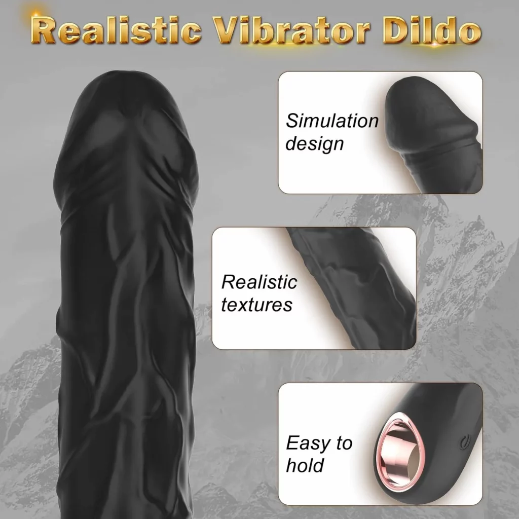 Vibrador Realista Negro Punto G 18cm Silicona con 10 Modos de Vibración