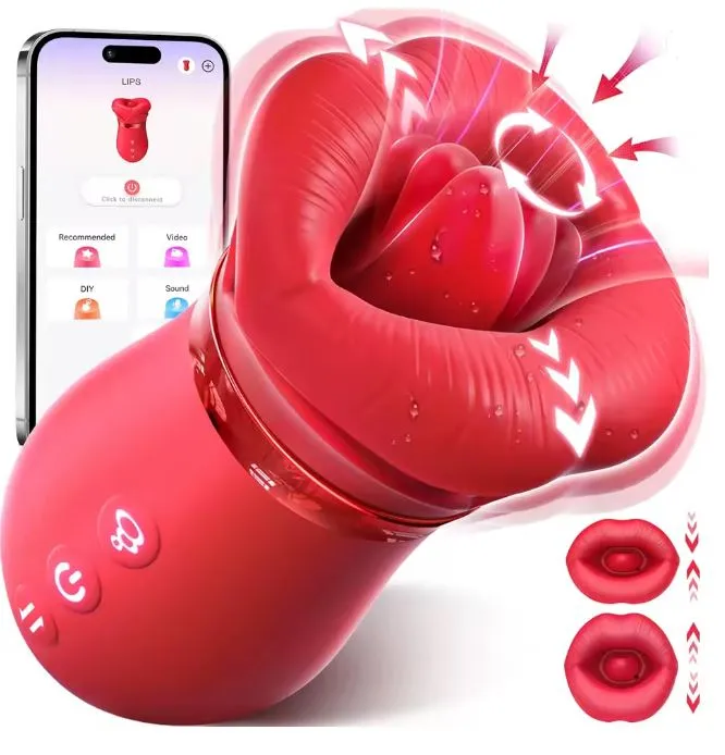 Succionador Clítoris Rosa vibrador con Lengua, Vibración y Control App