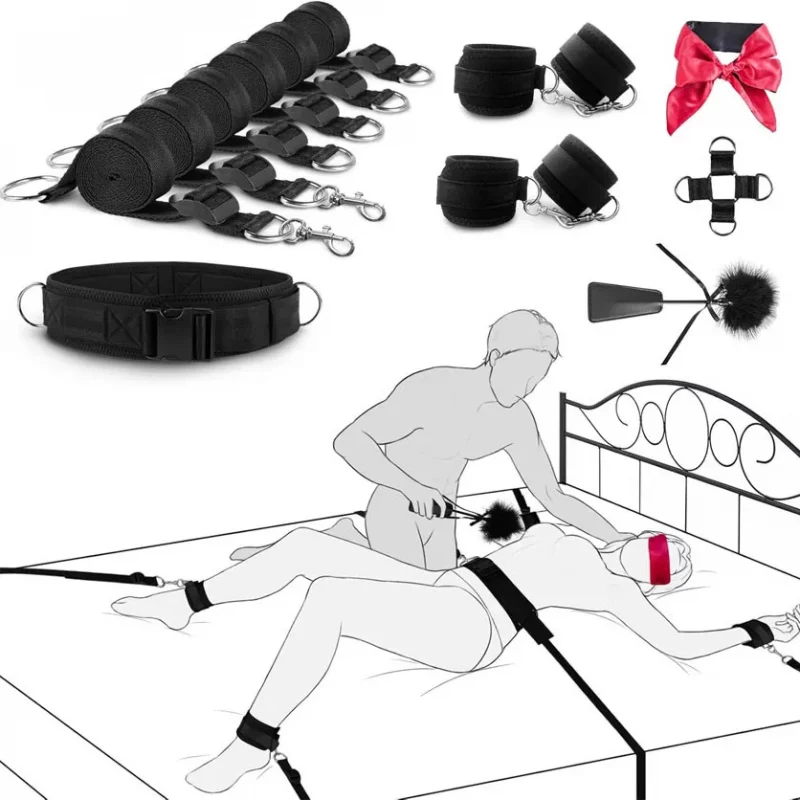 Kit Bondage BDSM Arnés de Cama y cintura con Esposas Arnés Sexual